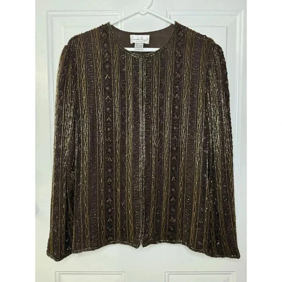 LAWRENCE KAZAR VINTAGE Evening Heavily Beaded Silk Dress Jacket Cardigan Medium - Picture 1 of 6